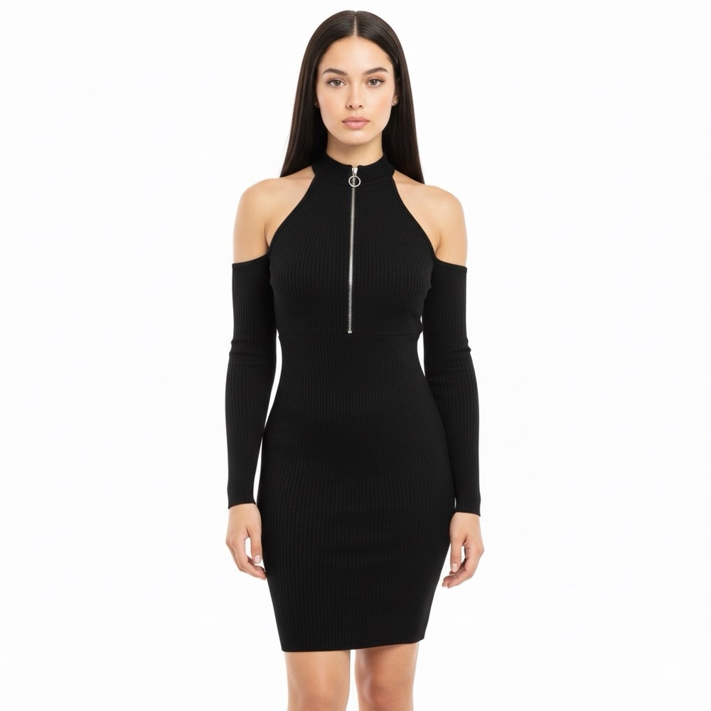 GUESS Black Bodycon Zipper Dress